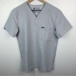 Figs Leon Three Pocket Scrub Top Cement Gray Stripe Mens XS